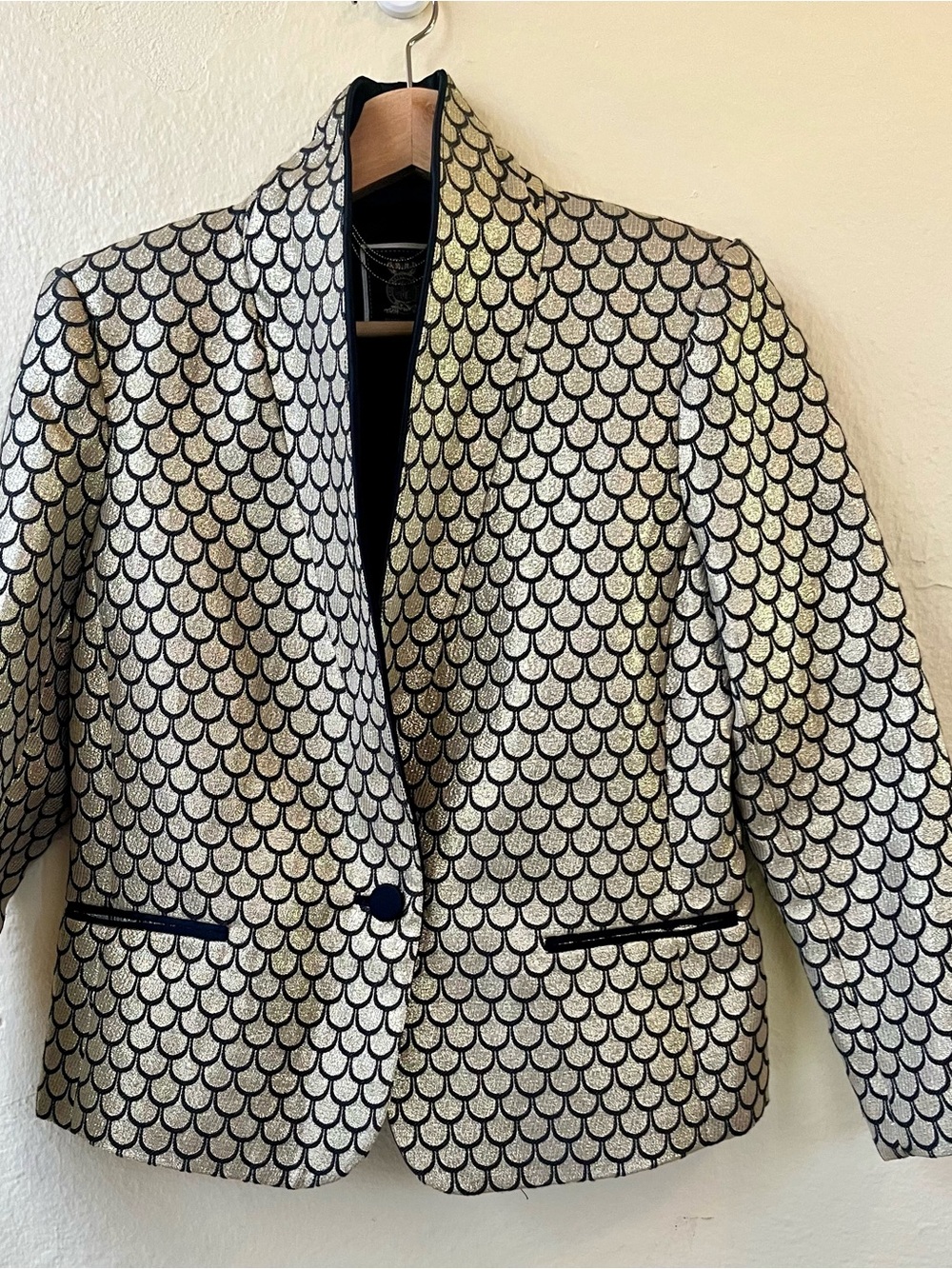 Juicy Couture Black and Gold Scallop-Pattern Blazer